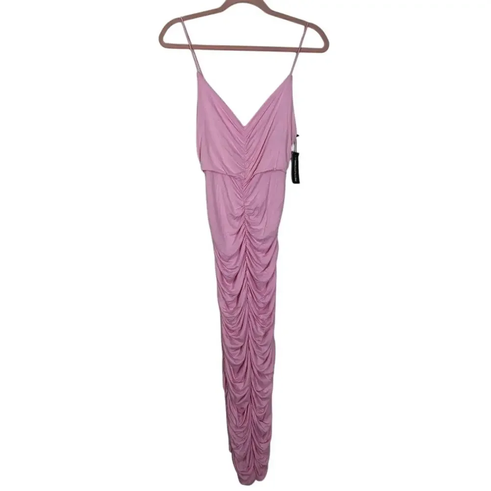 NWT Pretty Little Things Pink‎ Strappy Stretchy Rouched Sexy Midi Dress Size 10